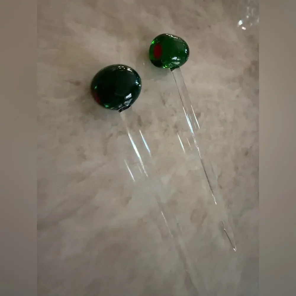 Green Olive Blown Glass Stir Sticks x4